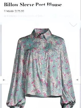 Women's Mint Floral Billow Sleeve Blouse
